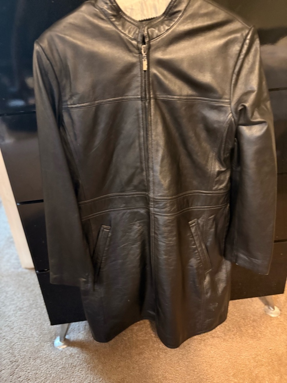 Classic Black Leather Zip-Front Women's Jacket